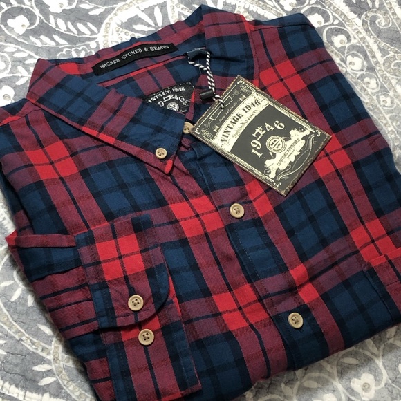 Men’s NWT Vintage 1946 Long Sleeve Plaid Shirt XL - Picture 8 of 8